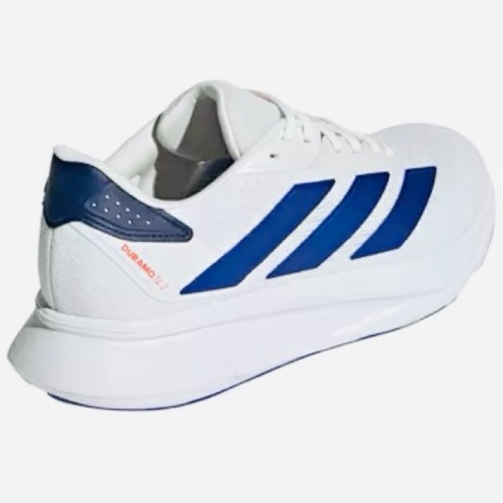 adidas Duramo Running White Athletic Shoe with Blue Stripes